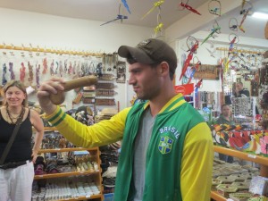 Kenny goes eye to eye with the wooden one eyed monster.