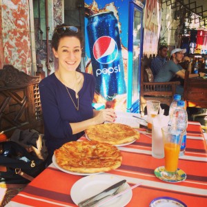 Having a yummy lunch outside the Khan el Khalili bazaar.